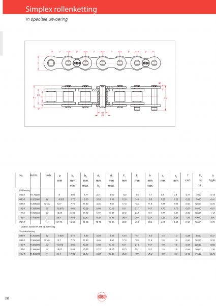 Simplex rollenketting RVS en verzinkt