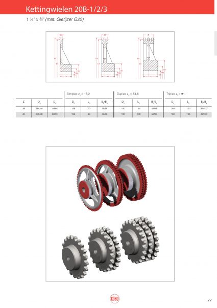 Kettingwielen Gietijzer 20B-1/2/3 (Zs=18,2) – 1 1/4″x 3/4″