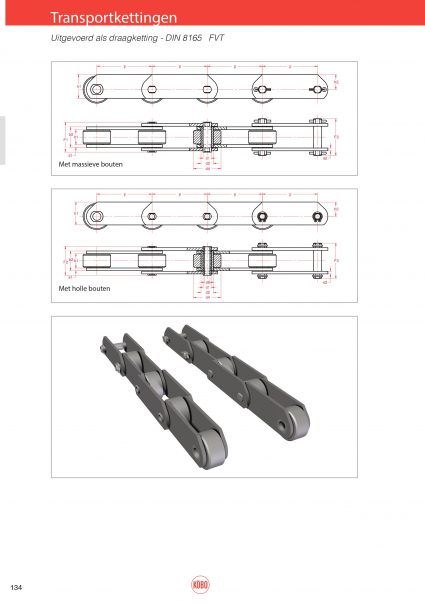 Transportketting FVT serie draagketting (type T203 t/m T218) DIN8165